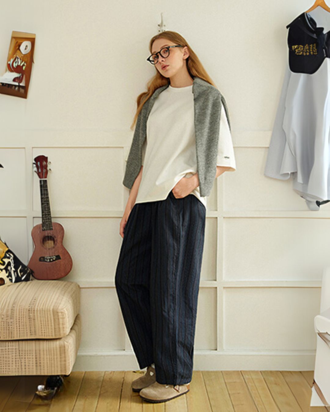 Striped Wide Relax Pants　WP076