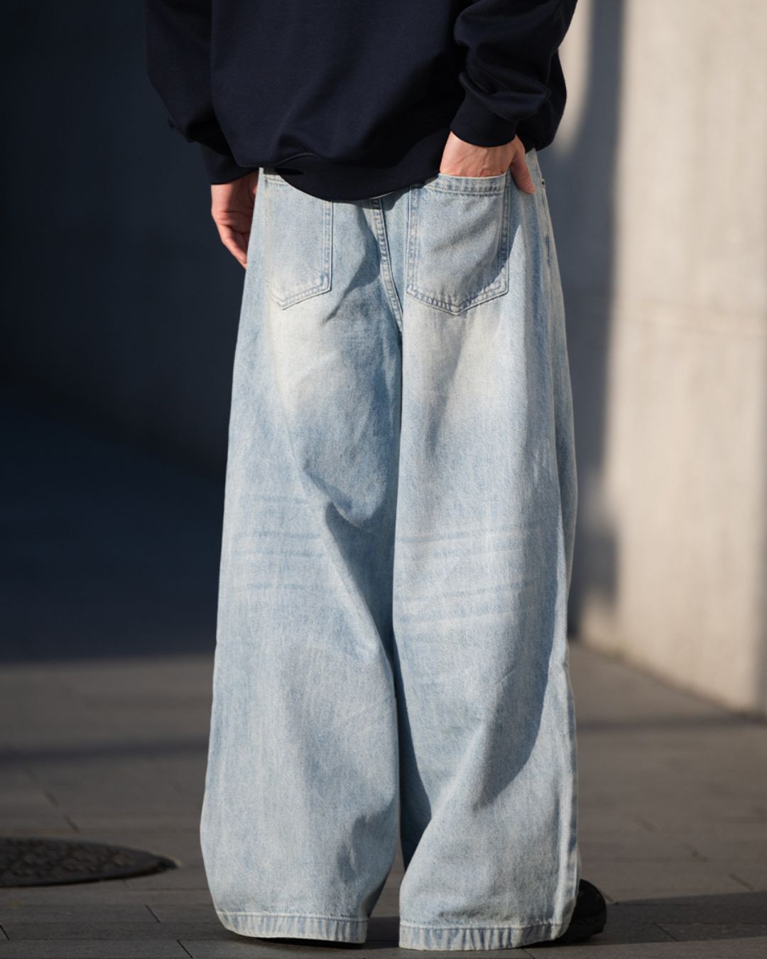 Washed Blue Wide Denim Pants　DP048