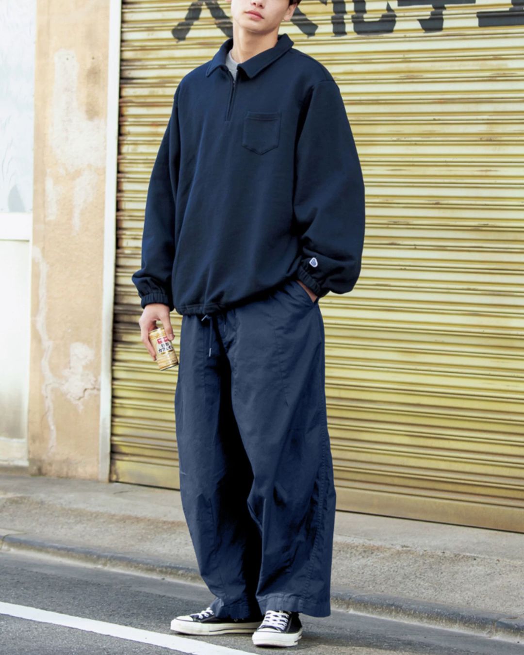 【10日以内お届け】Balloon Sleeve Half Zipper　SW009