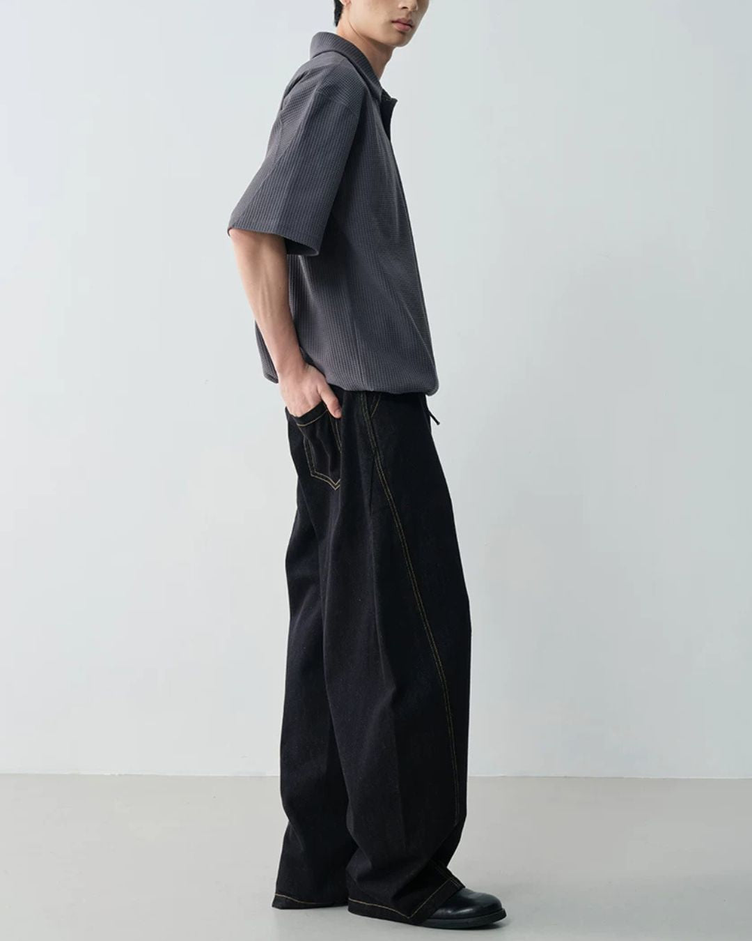 Drawstring Waffle Polo Shirt　SS082