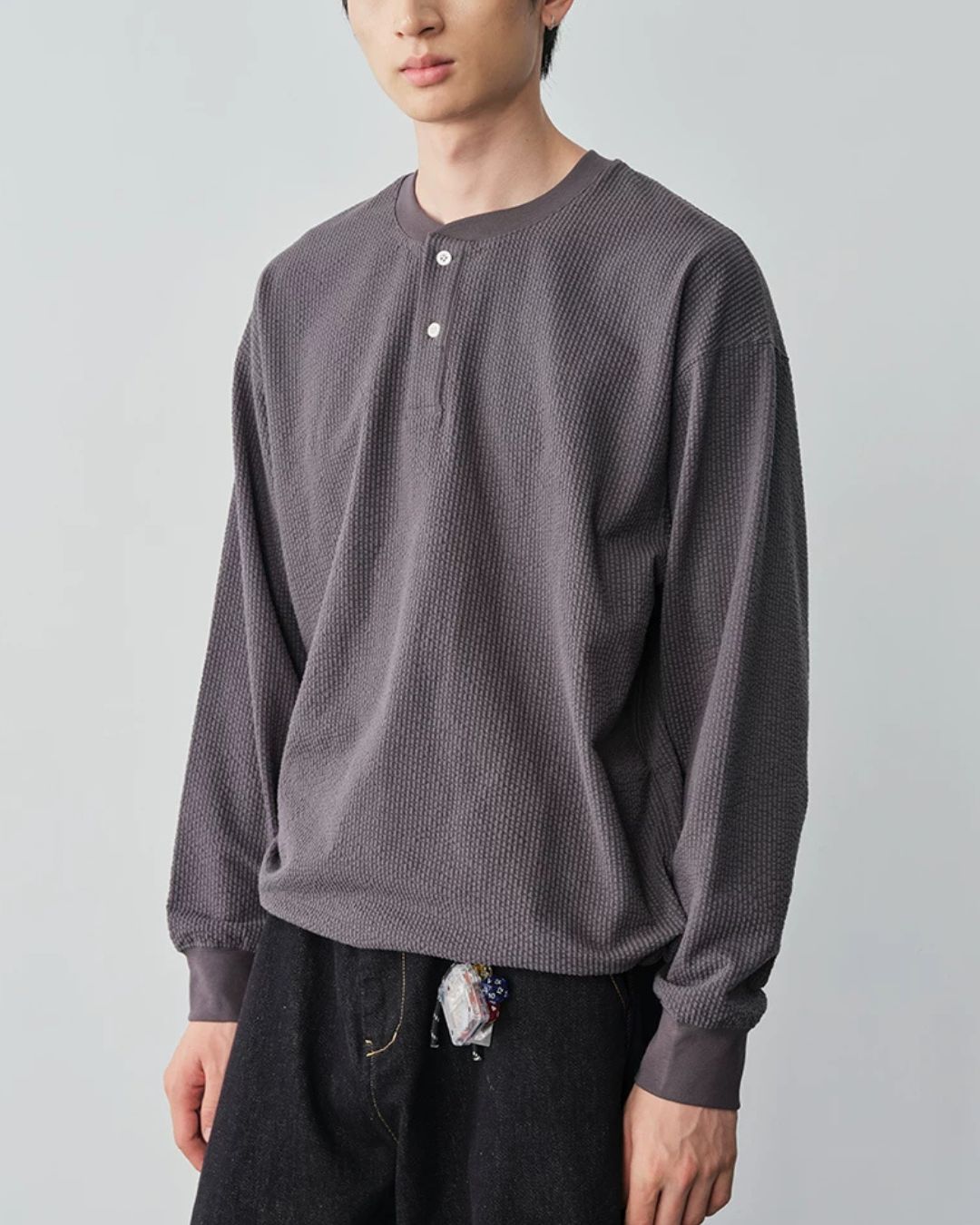 Waffle Henley Long-Sleeve T-Shirt　LT085
