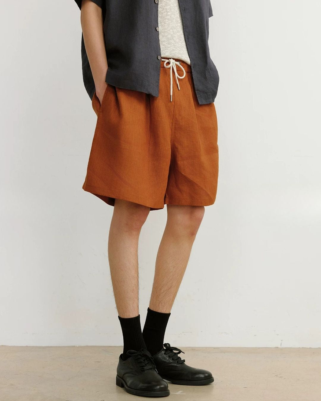 Natural Linen Drawstring Shorts　SP074