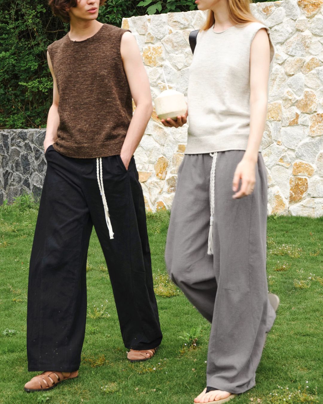 Tassel-Tie Curved Linen Pants　WP111