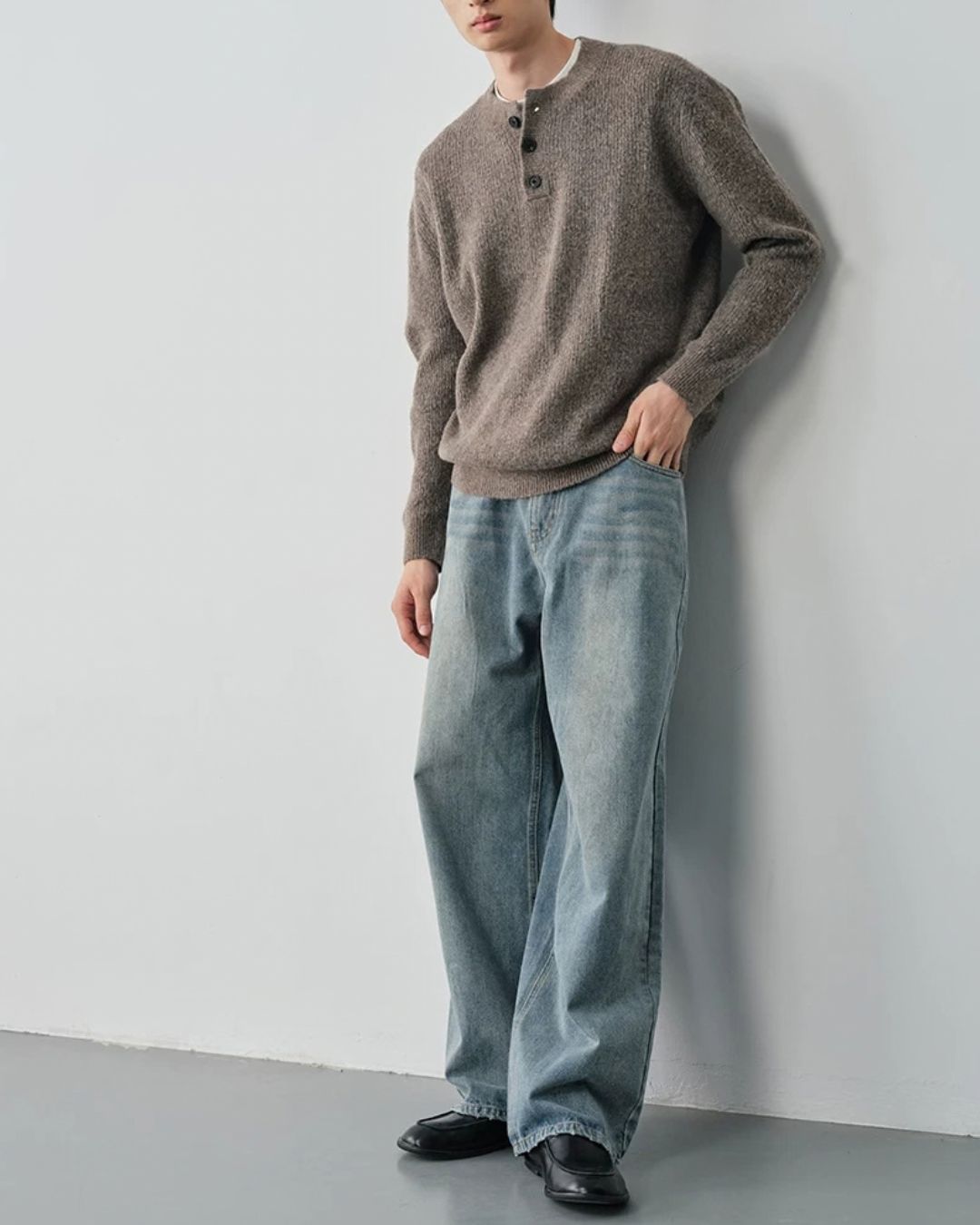 Wool Blend Henley Knit　KN056