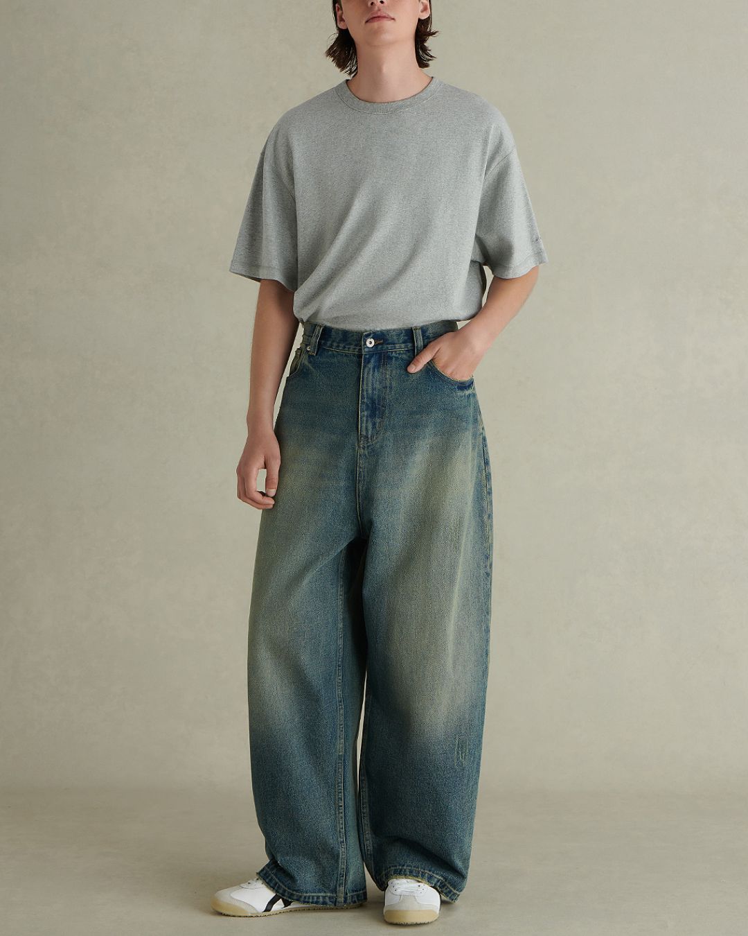 Washed Wide Denim Pants　DP047