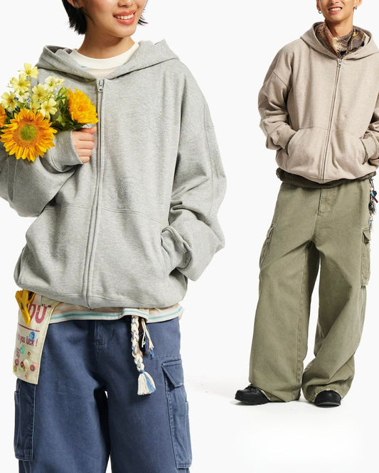 Tonal Embroidery Zip Hoodie　HD081