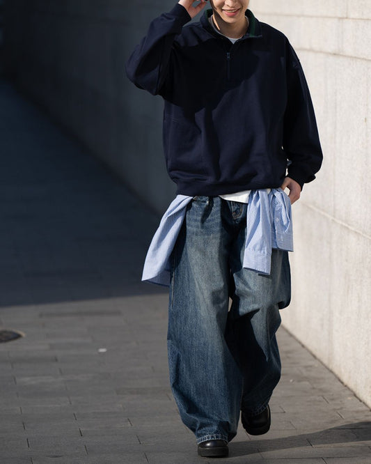 【10日以内お届け】Half-zip Buttoned Sweat　SW096