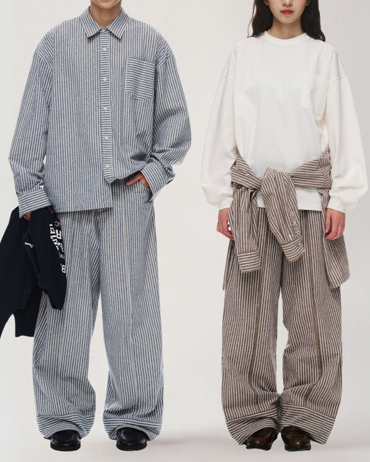 Cotton Striped Wide Pants　WP082