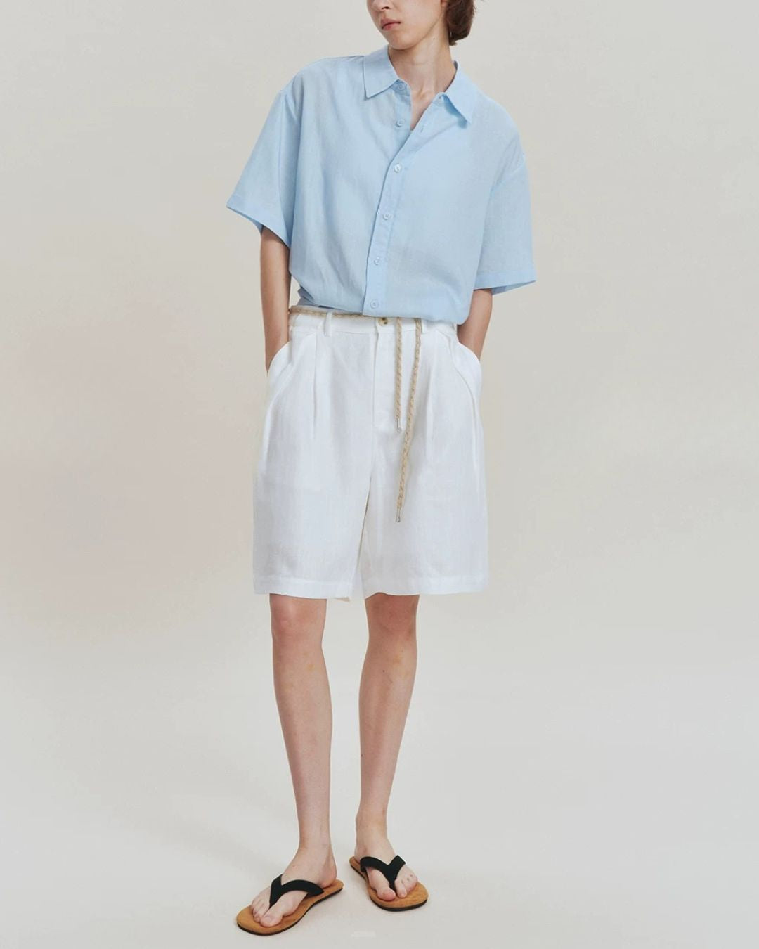 Linen Relaxed Pleated Shorts　SP080