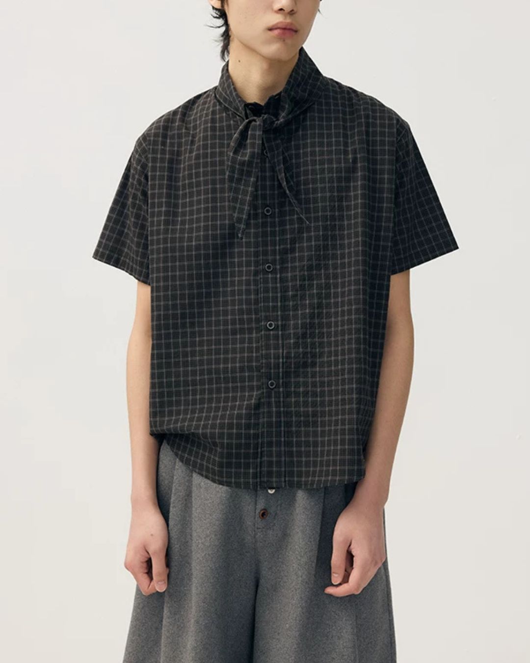 Tie-collar Retro Check Shirt　SS085