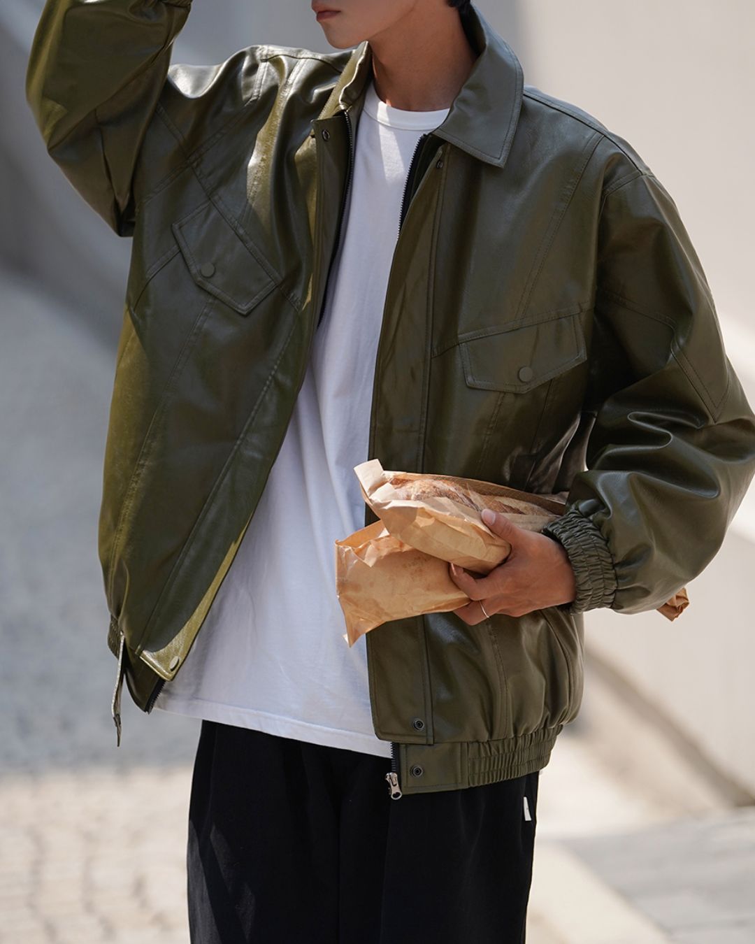 Oversize PU Leather Jacket　JK057