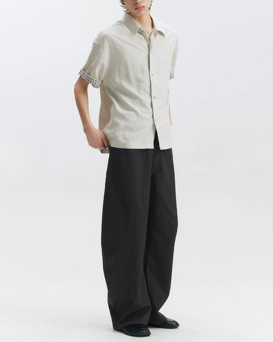 Checked Sleeve Nylon Blend Shirt　SS086
