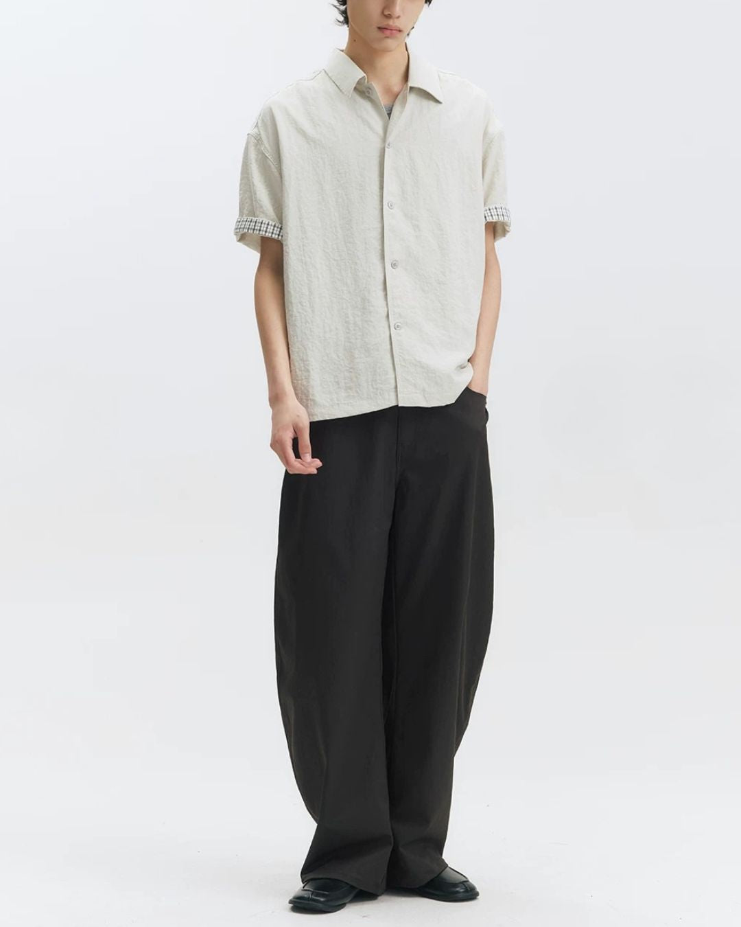 Checked Sleeve Nylon Blend Shirt　SS086