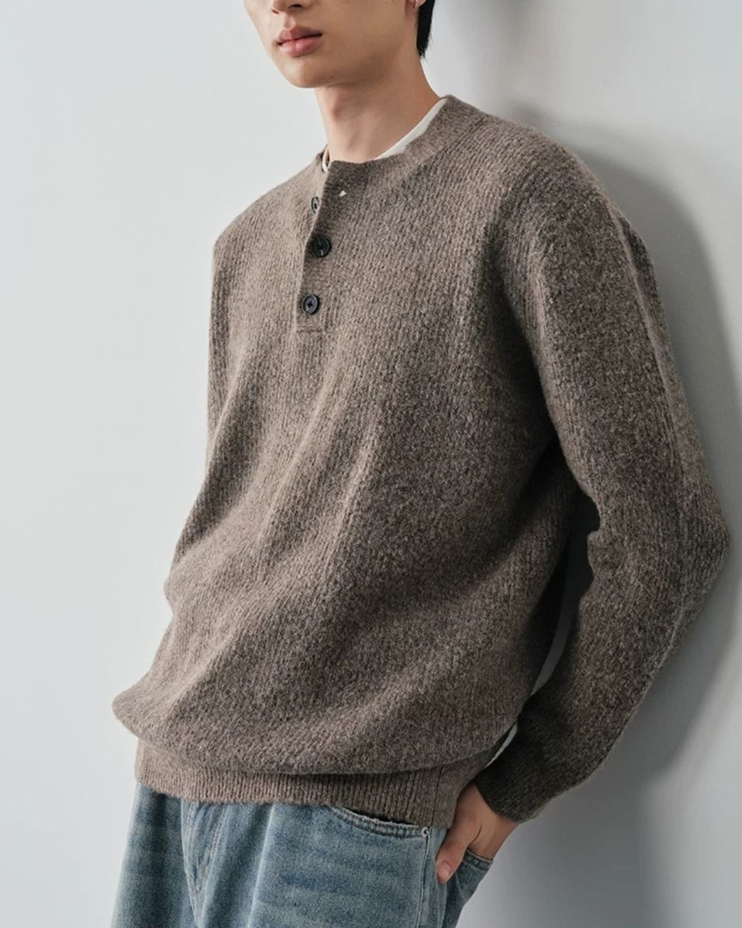 Wool Blend Henley Knit　KN056