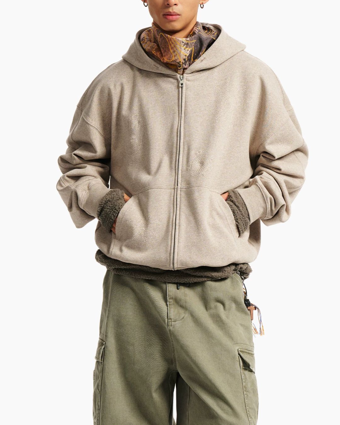 Tonal Embroidery Zip Hoodie　HD081