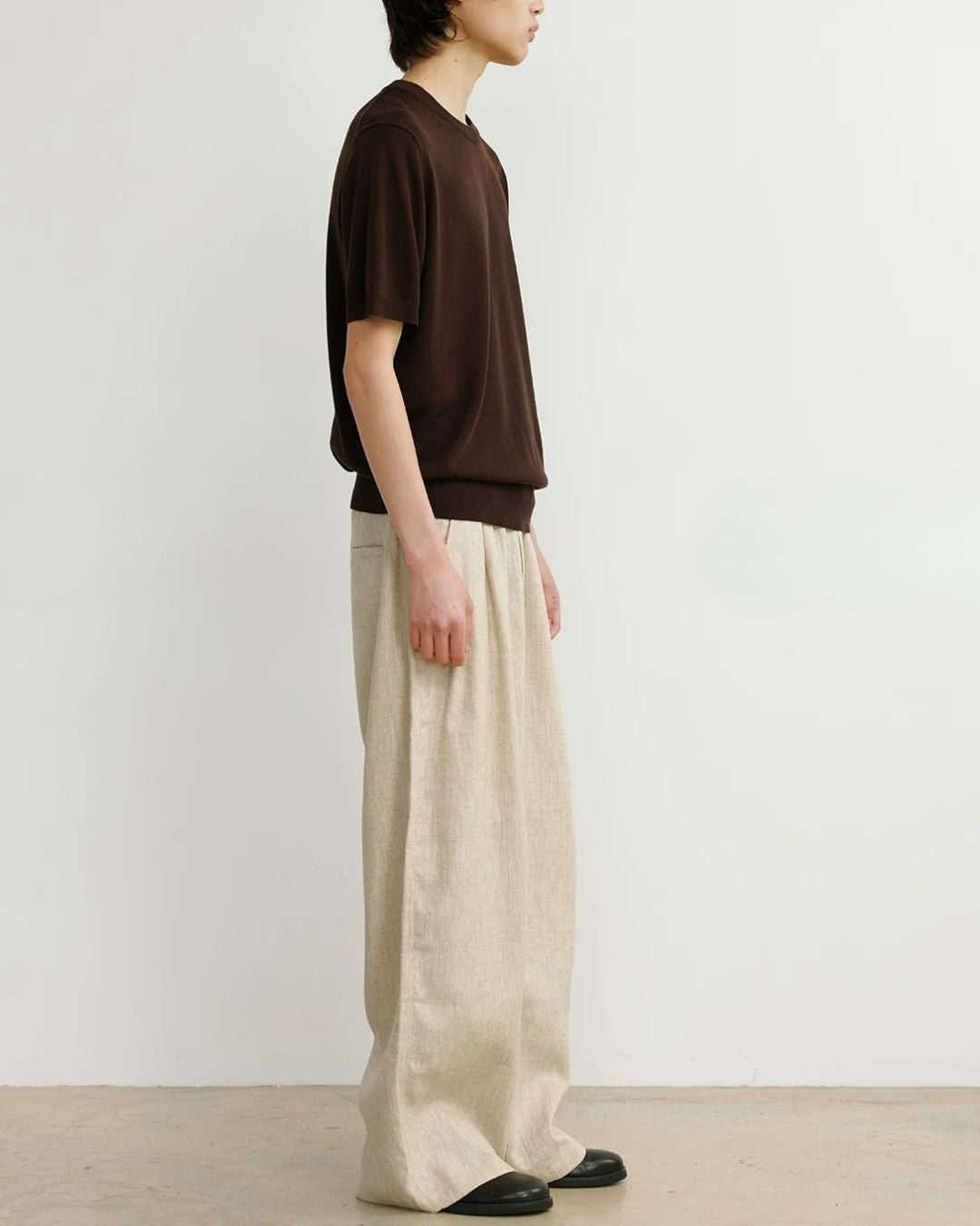 Linen-Blend Wide Pleated Pants　WP112