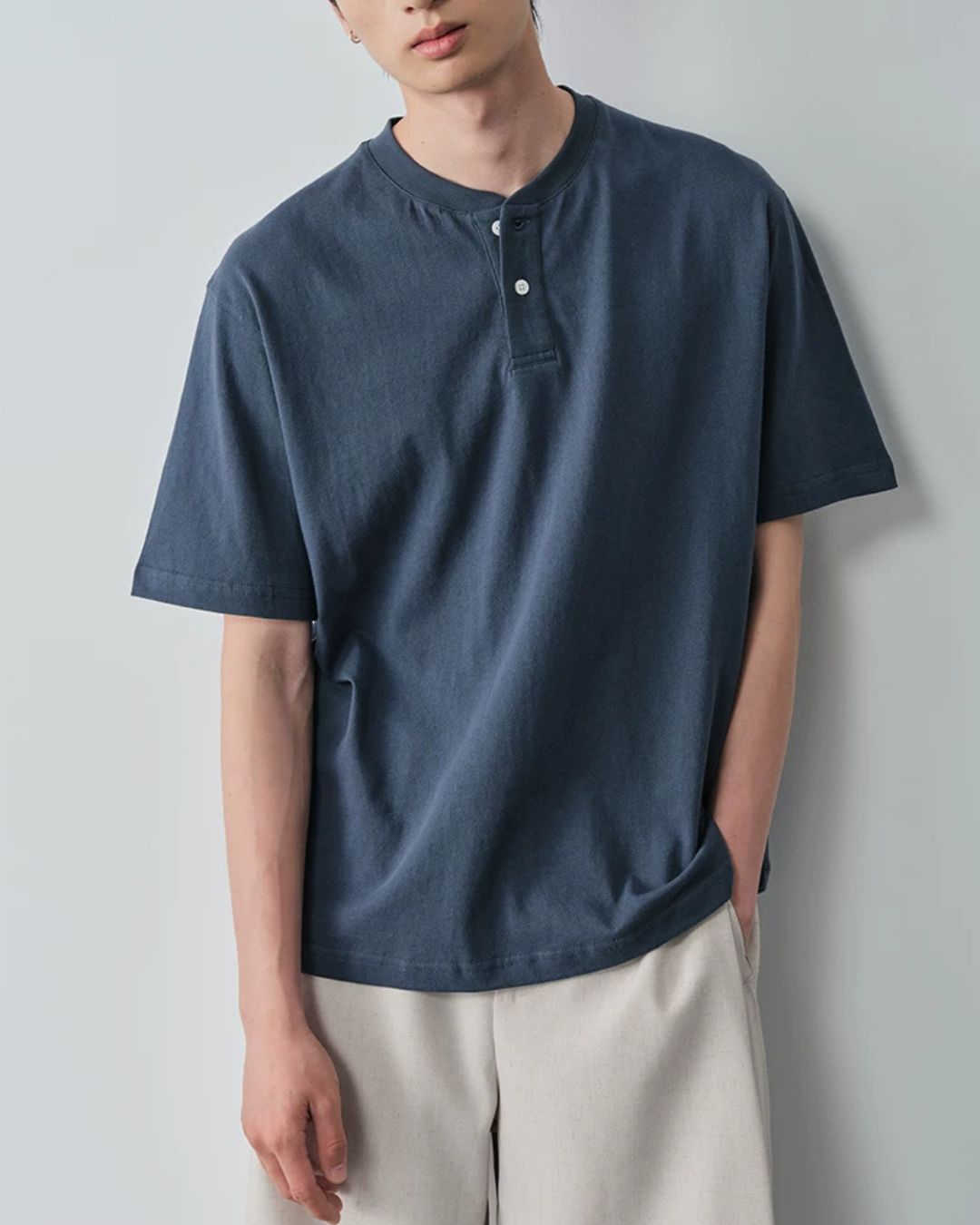 Cotton Henley Neck T-Shirt　ST206