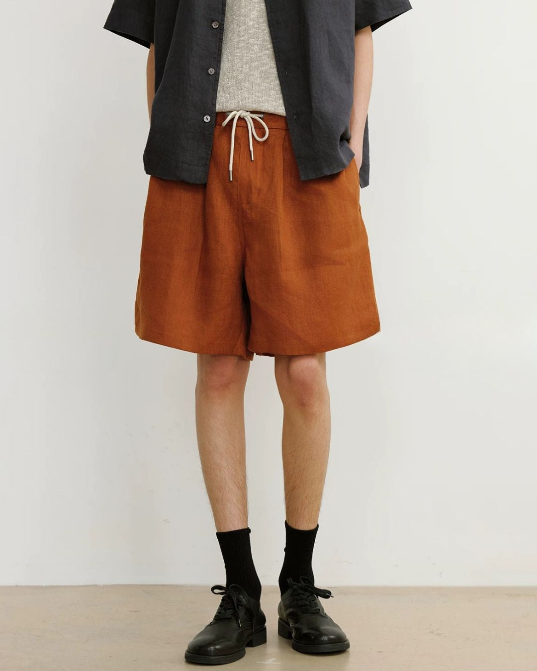 Natural Linen Drawstring Shorts　SP074