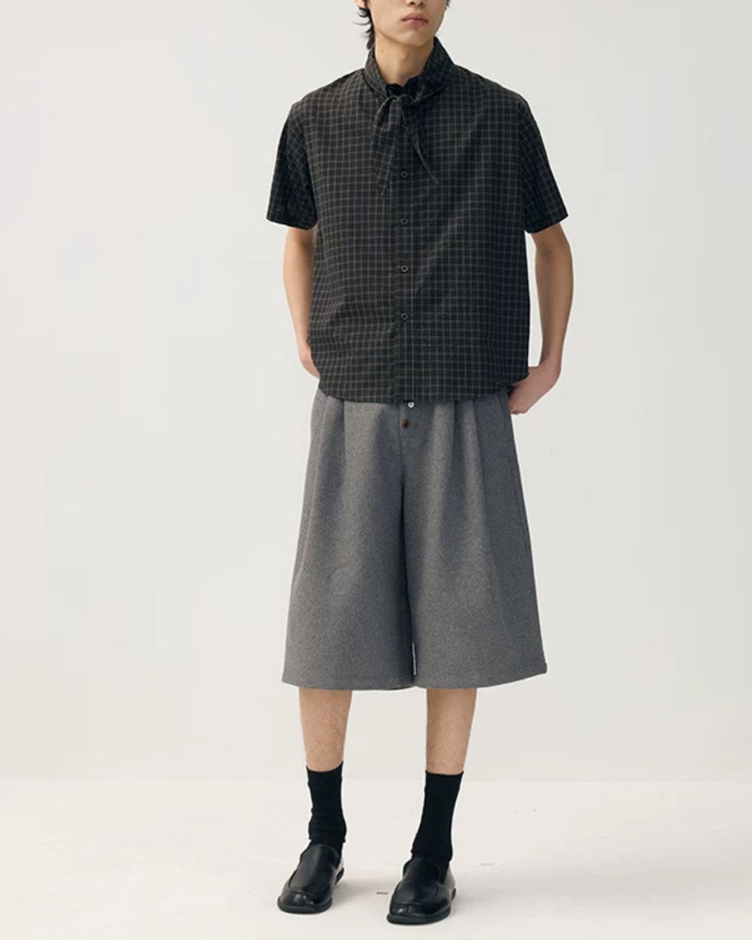 Tie-collar Retro Check Shirt　SS085