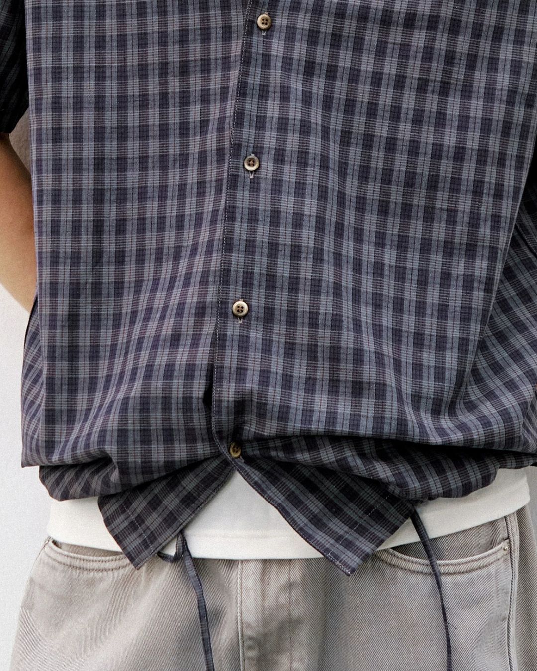 Open Collar Linen Check Shirt　SS083