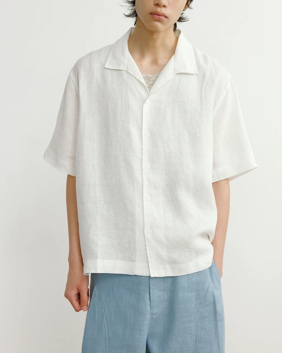 Natural Linen Open-collar Shirt　SS089