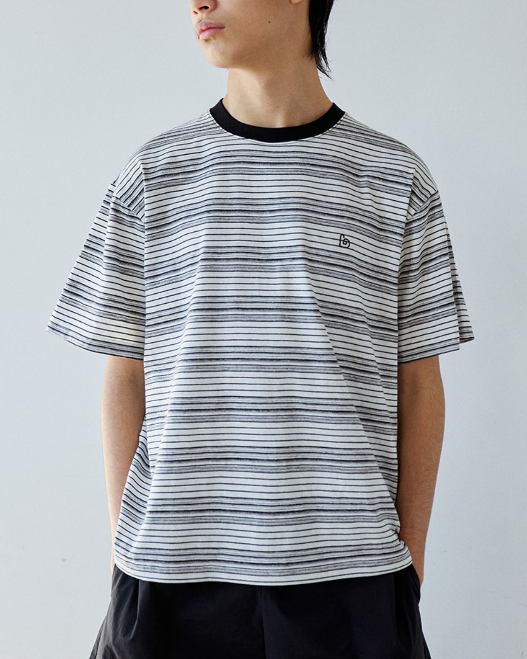 Casual Mono-Tone Border T-shirt　ST150