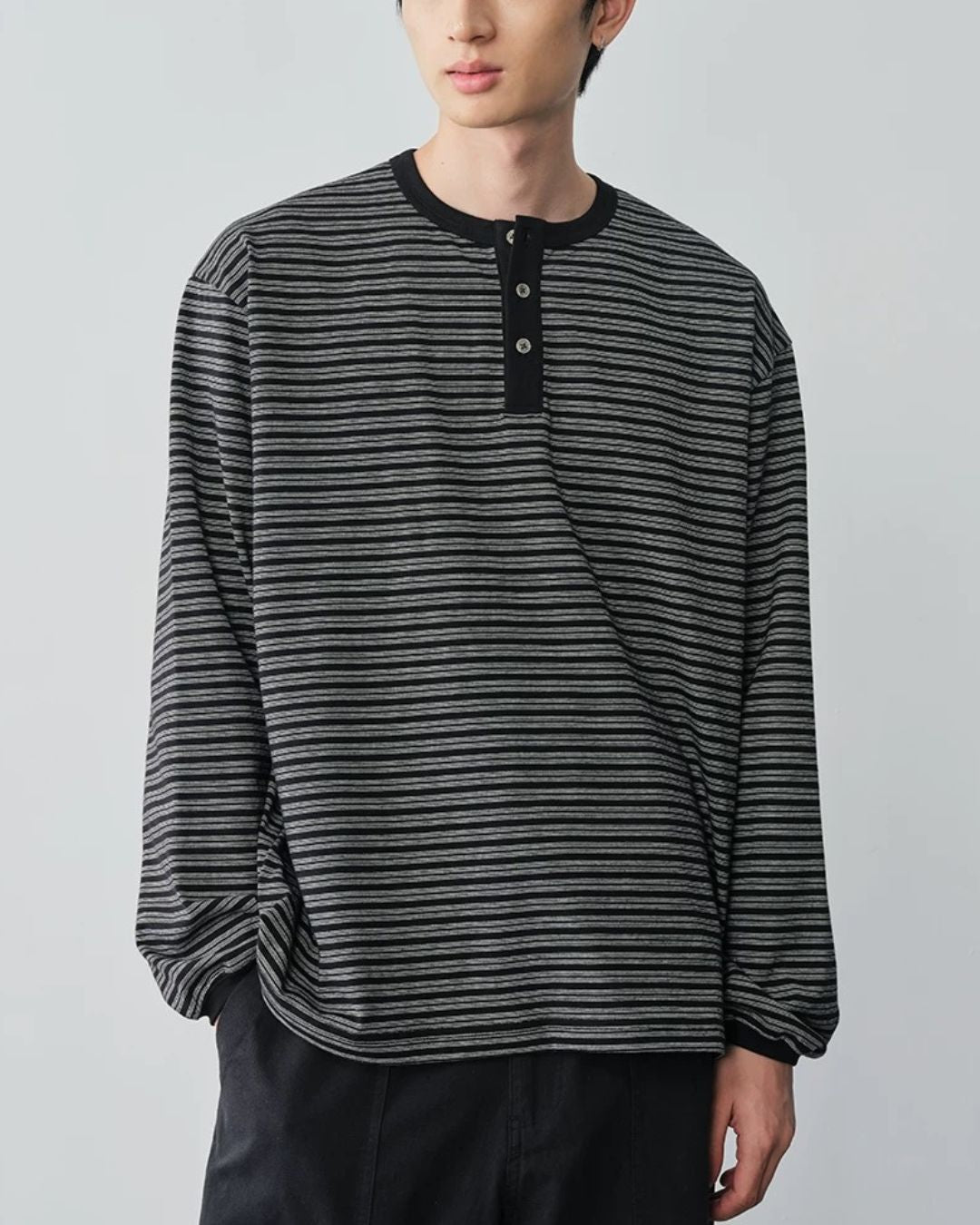 Fine Stripe Henley T-Shirt　LT091