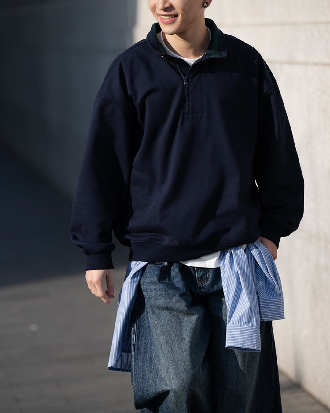 【10日以内お届け】Half-zip Buttoned Sweat　SW096