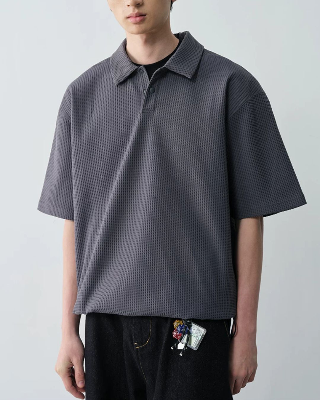 Drawstring Waffle Polo Shirt SS082 – prips