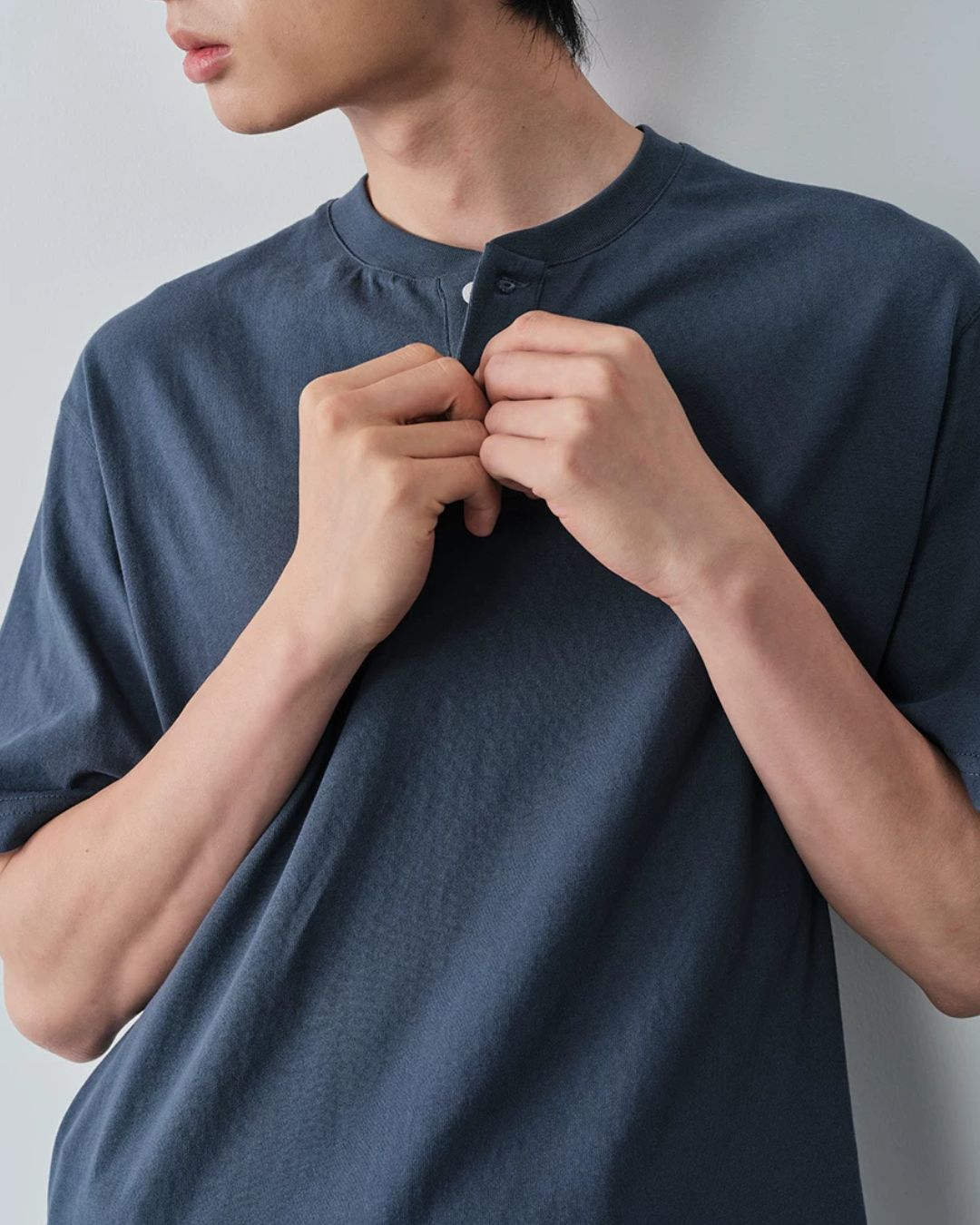 Cotton Henley Neck T-Shirt　ST206