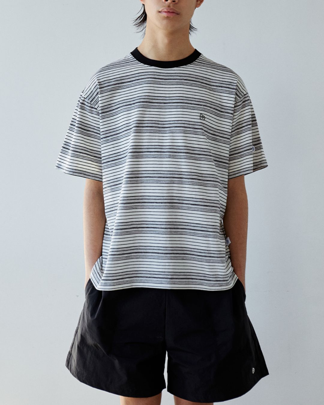 Casual Mono-Tone Border T-shirt　ST150