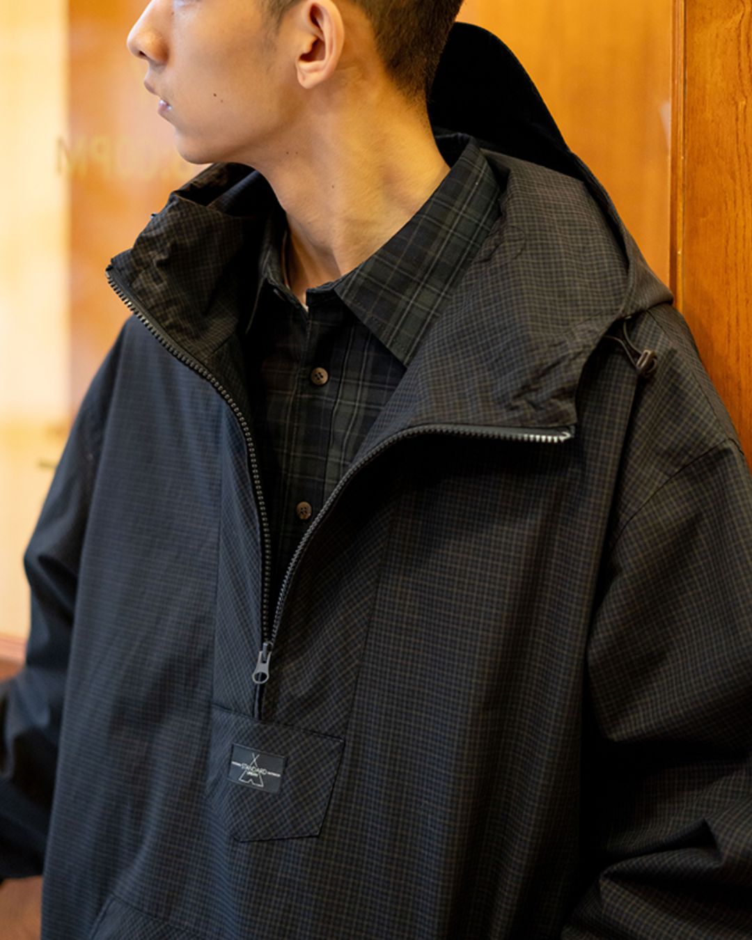 Half-Zip Check Hooded Jacket　JK237