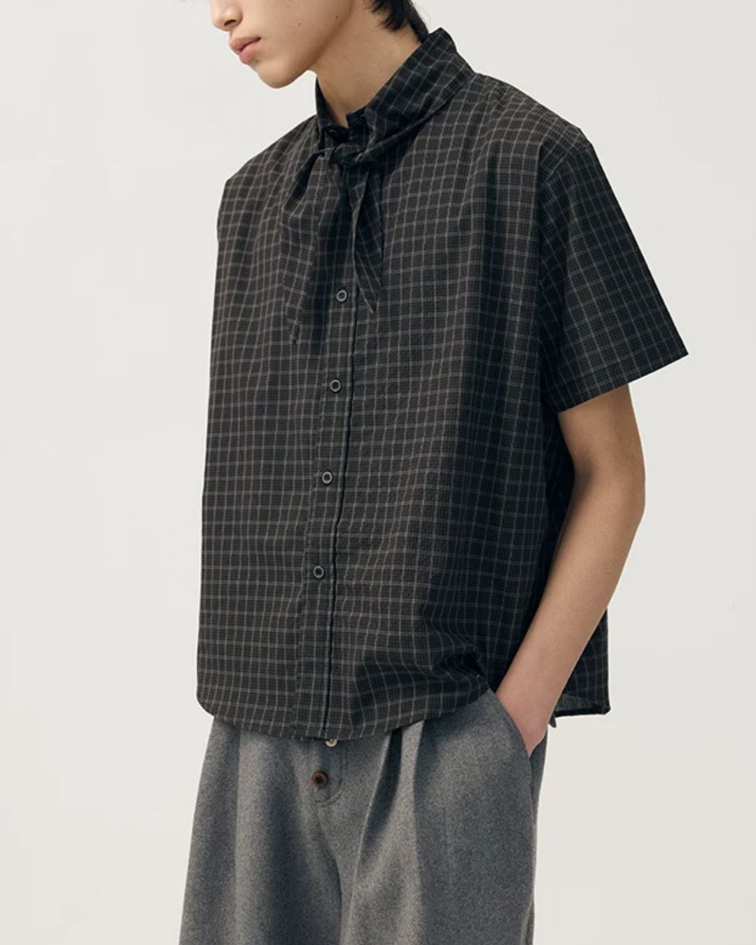 Tie-collar Retro Check Shirt　SS085