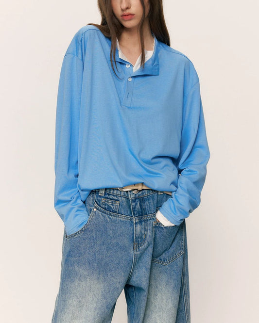 Relaxed Slub Henley T-Shirt　LT089
