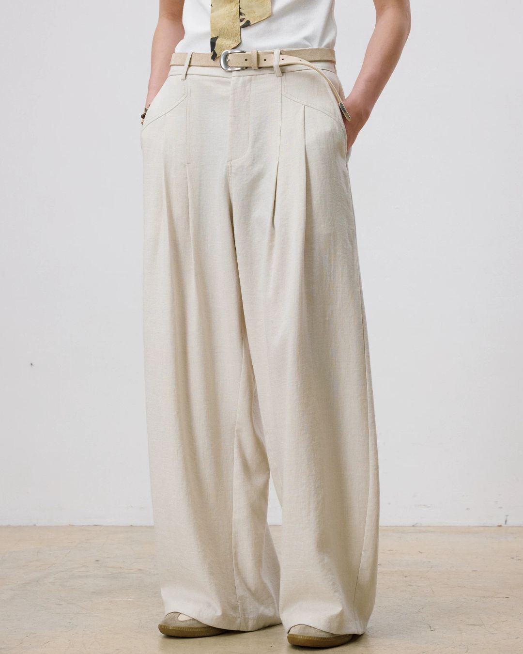 Linen Pleated Wide Pants　WP110