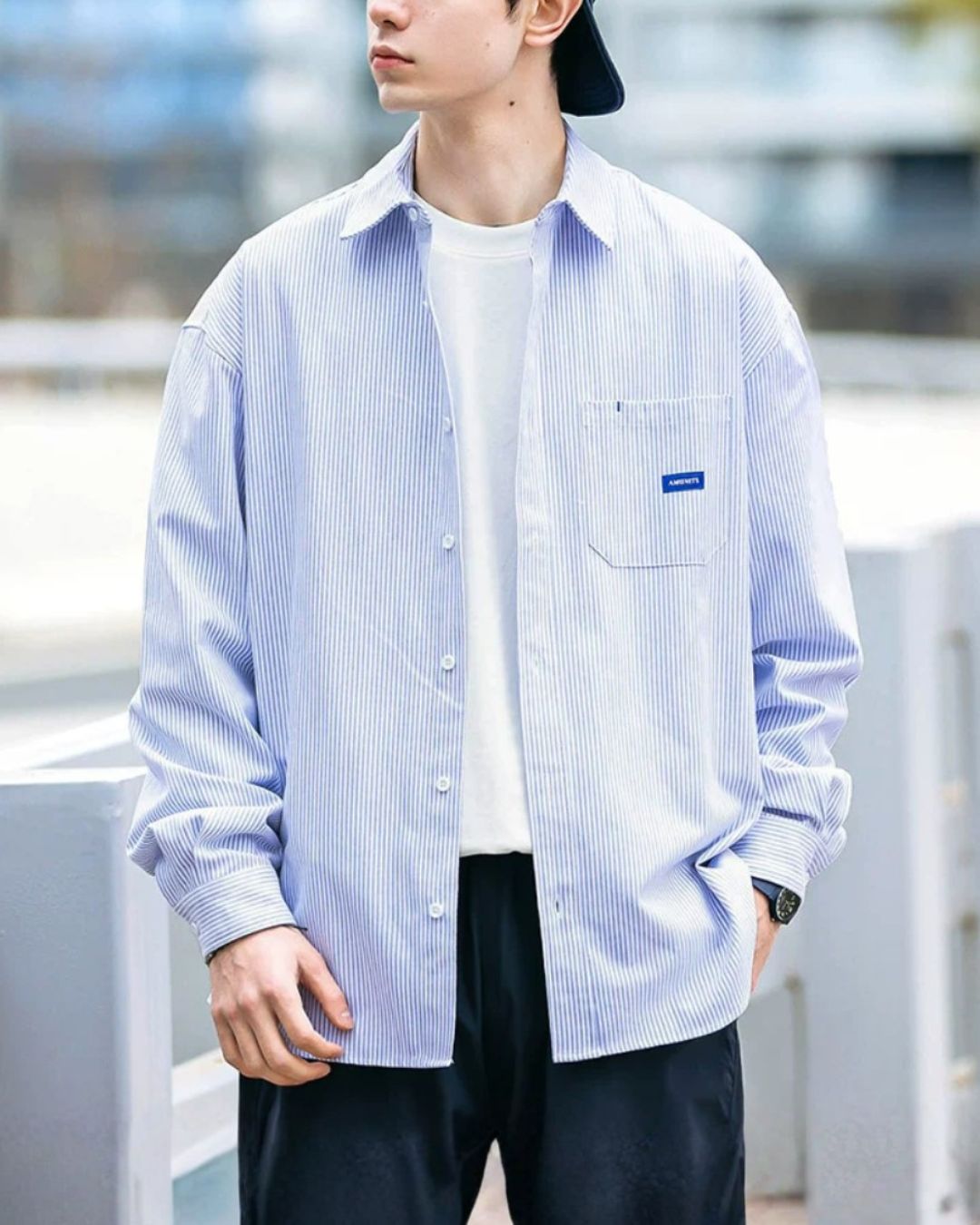 【10日以内お届け】Casual Striped Shirt　LS047