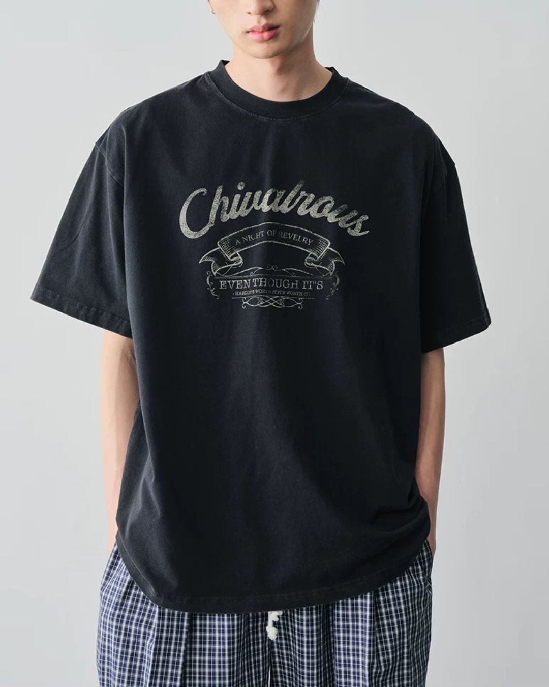 Washed Retro Print T-shirt　ST196