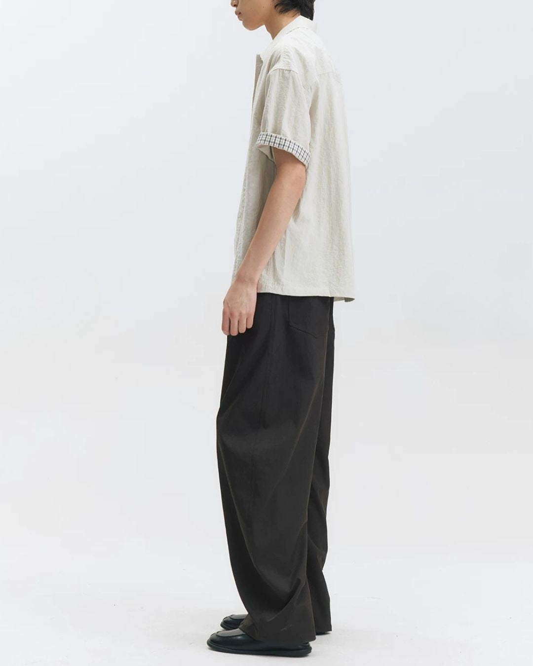 Checked Sleeve Nylon Blend Shirt　SS086
