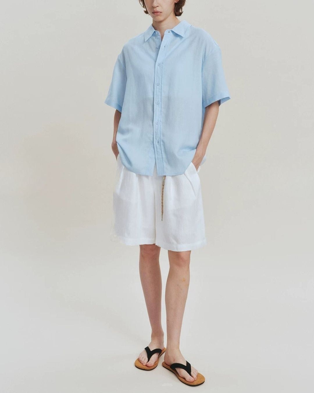 Linen Relaxed Pleated Shorts　SP080