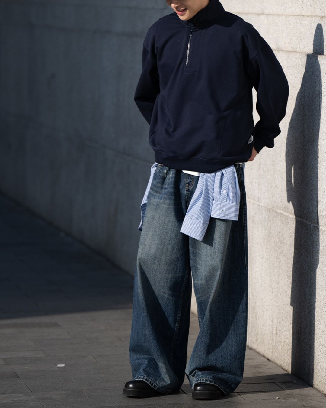 【10日以内お届け】Half-zip Buttoned Sweat　SW096