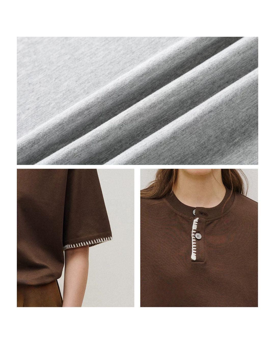 Stitched Henley Neck T-Shirt　ST198