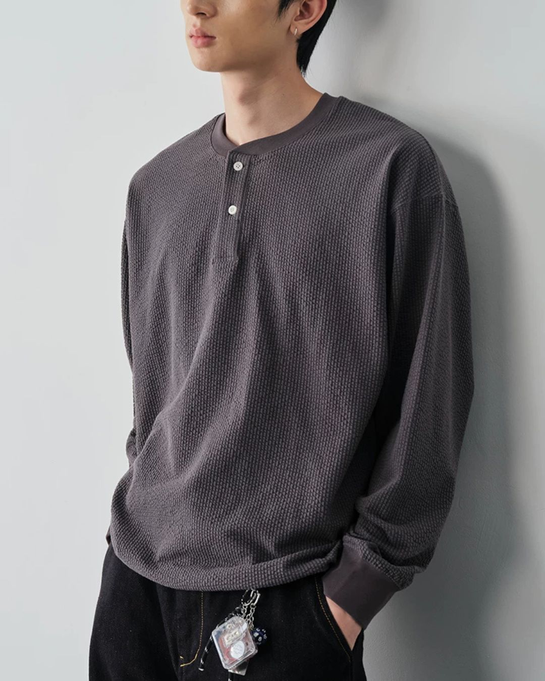 Waffle Henley Long-Sleeve T-Shirt　LT085