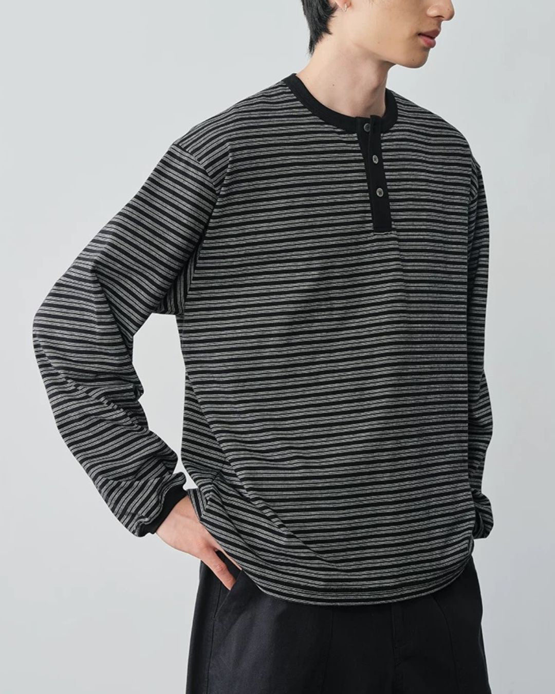 Fine Stripe Henley T-Shirt　LT091