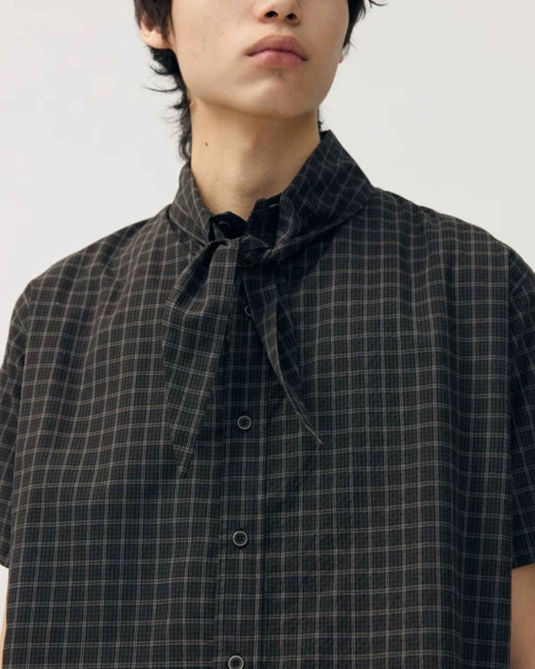 Tie-collar Retro Check Shirt　SS085