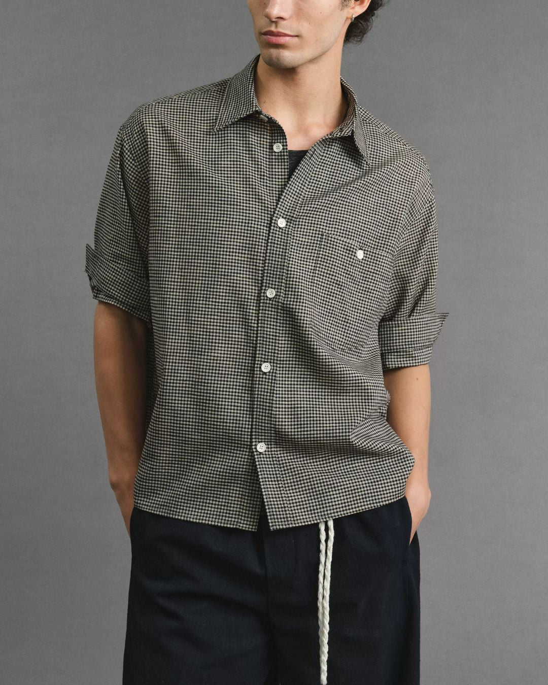 Roll-Cuff Houndstooth Shirt　SS092