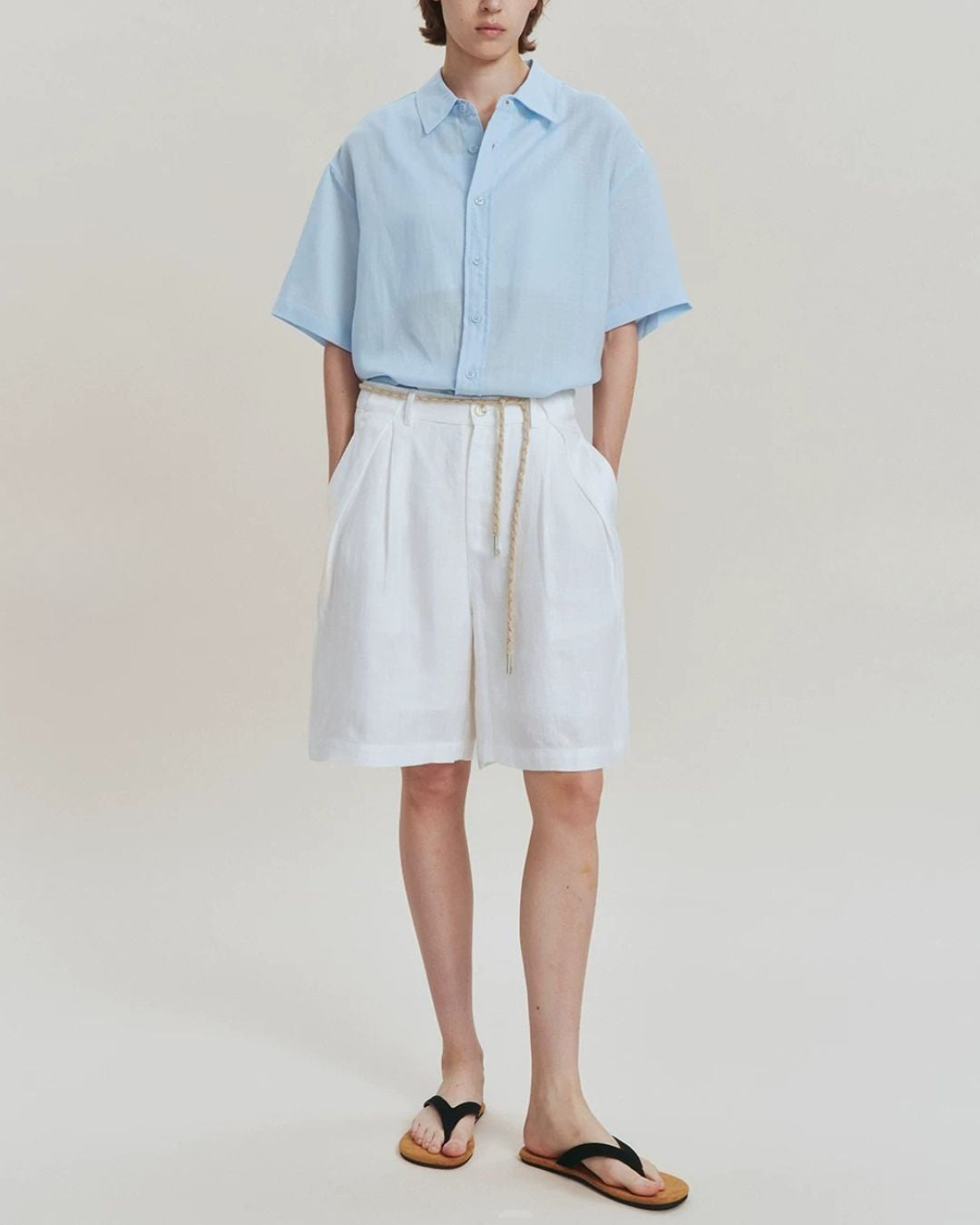 Linen Relaxed Pleated Shorts　SP080