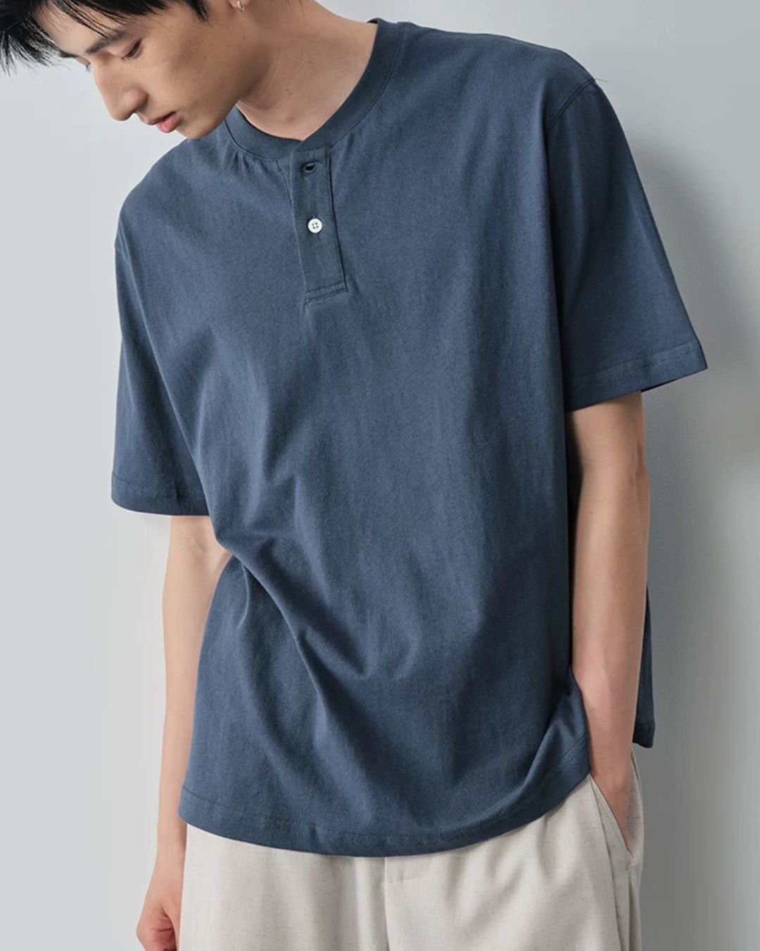 Cotton Henley Neck T-Shirt　ST206