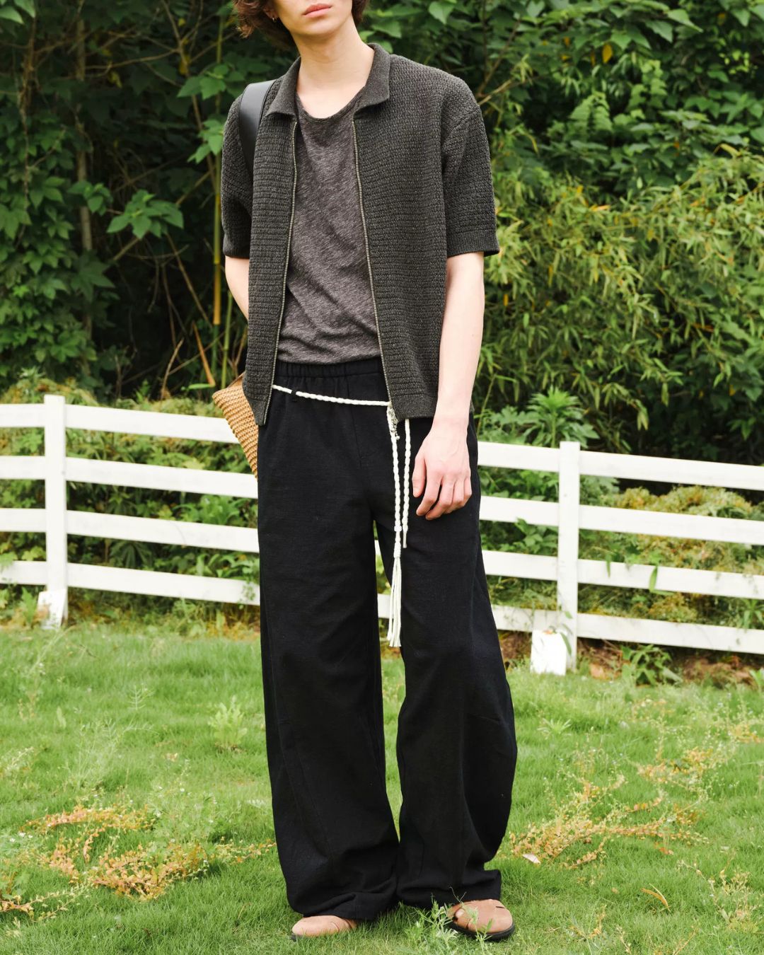 Tassel-Tie Curved Linen Pants　WP111