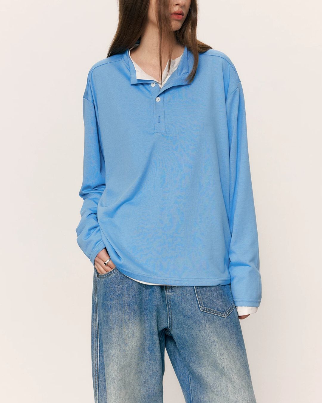 Relaxed Slub Henley T-Shirt　LT089