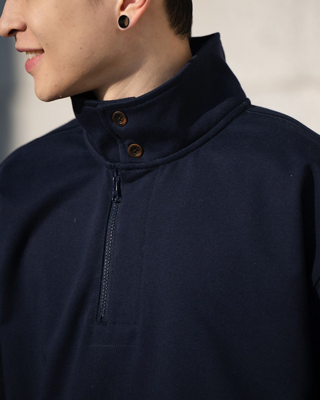 【10日以内お届け】Half-zip Buttoned Sweat　SW096